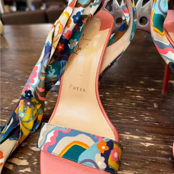 Christian Louboutin Douce Du Desert Silk Tie Pumps | Size 37 | Multicolor - Picture 2 of 5